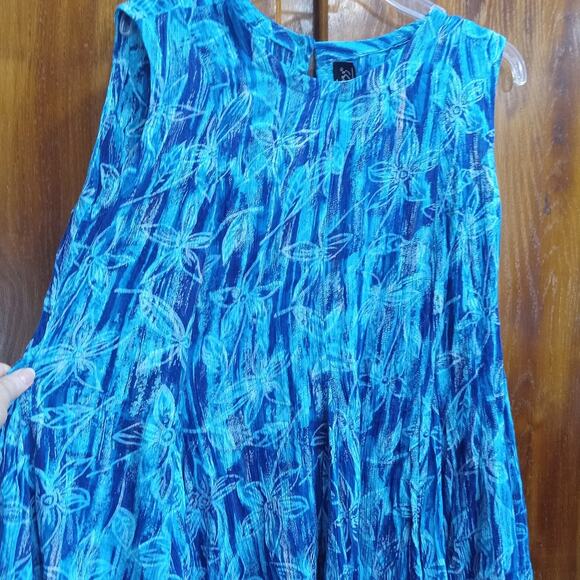 Vtg 90s All That Jazz Womens Medium Floral Rayon Sleeveless Flare Crinkle Dress - Picture 12 of 14